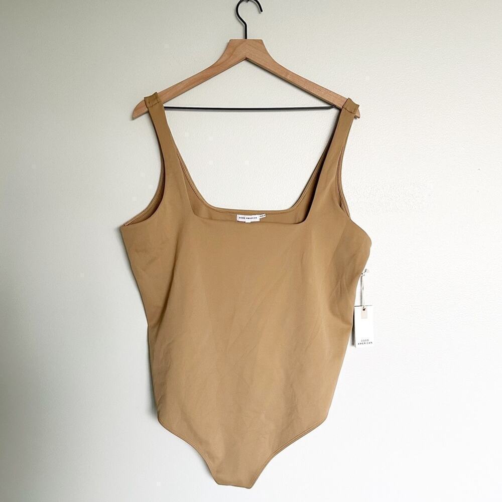 Good American Plus Size Pecan Tan Modern Tank Scuba Thong Bodysuit